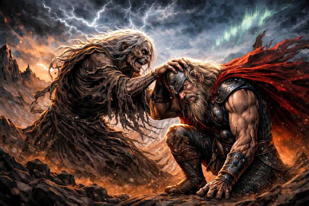 Mythscriber thor unterliegt elli das personifizierte greisenalter